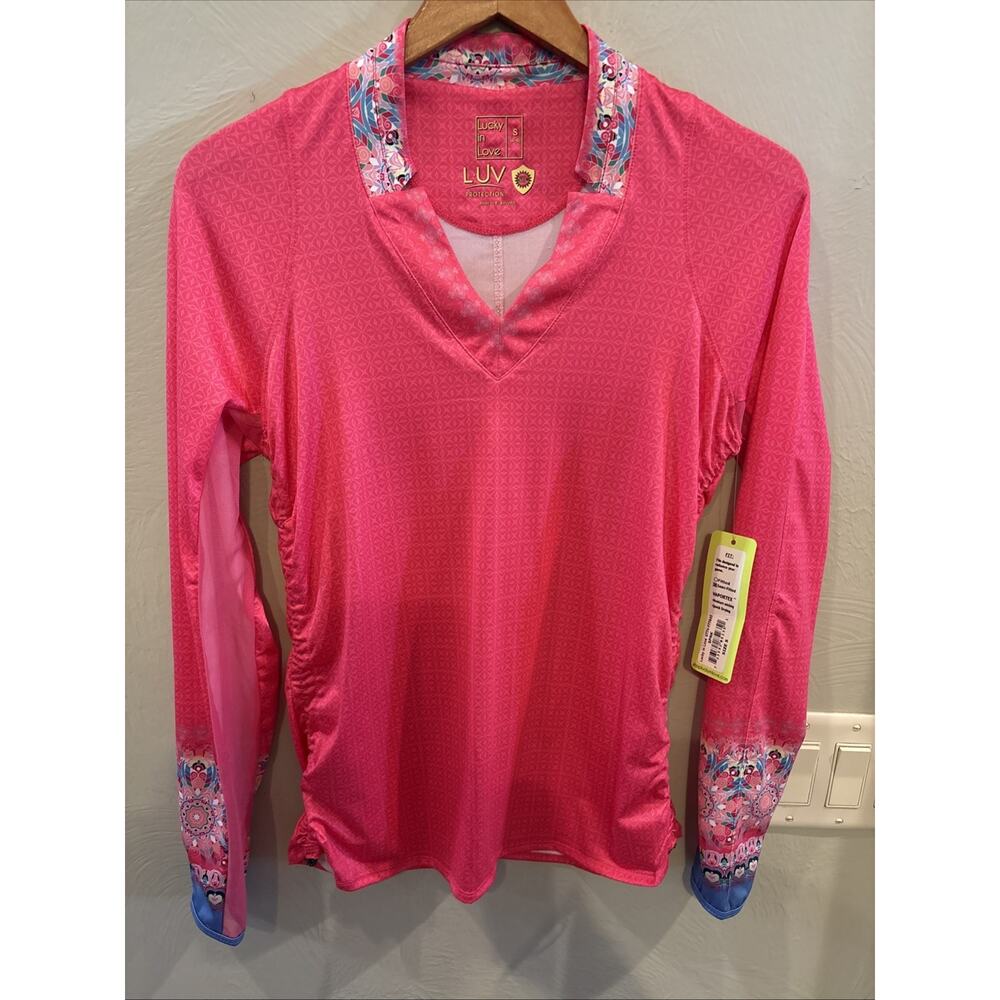 NWT Lucky in Love Long Sleeve LUV 50+ Pink Top Tennis Pickleball Golf Size S
